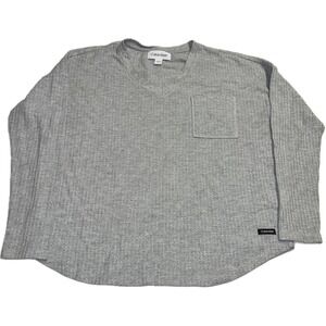Calvin Klein‎ Top Women's XS Gray V-Neck Waffle Knit Long Sleeve